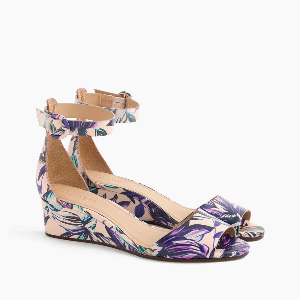 J.Crew Laila Leather Floral Print Wedge Sandals
